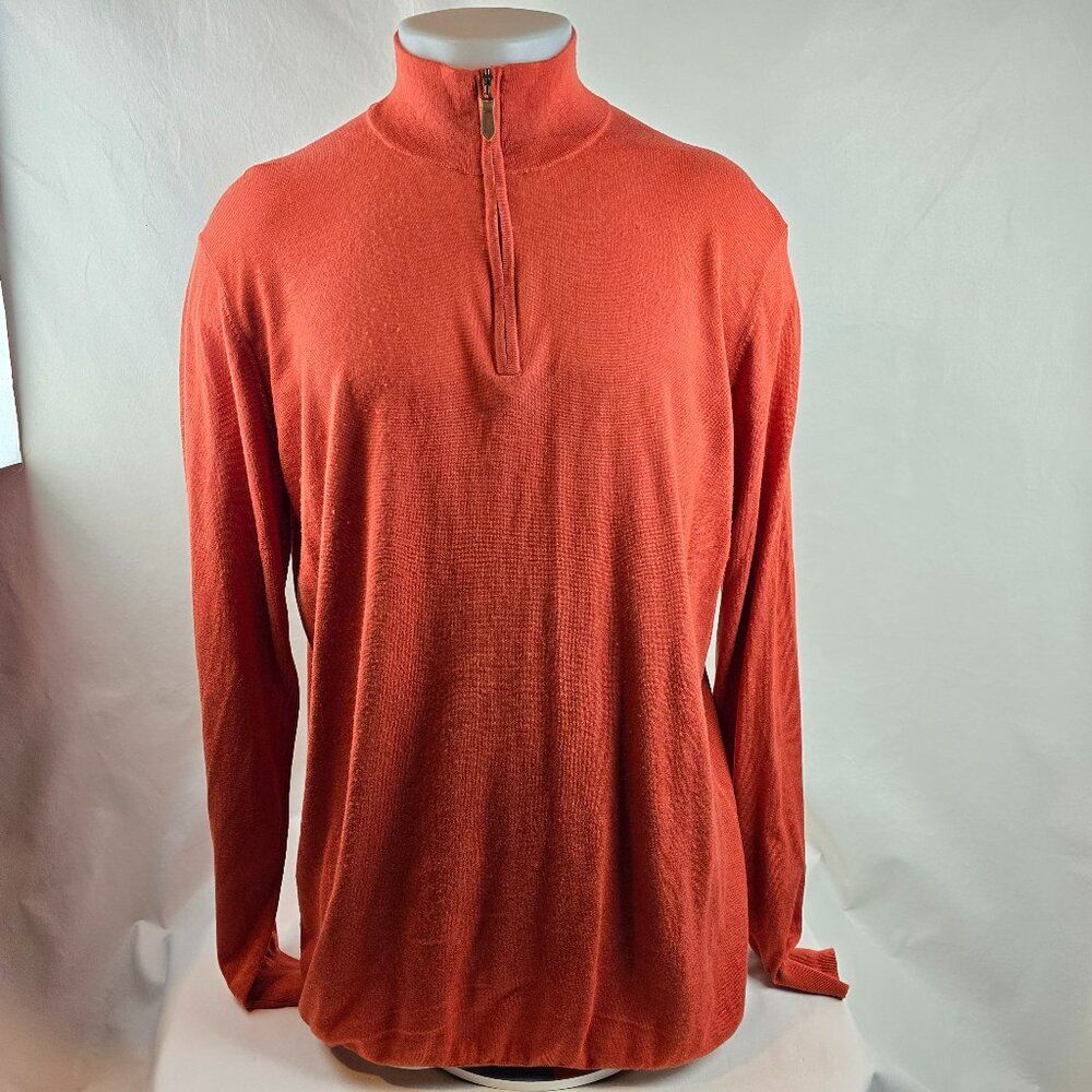 Tom James Sweater Mens Large Orange Silk Cashmere Quarter Zip Lightweight Thin